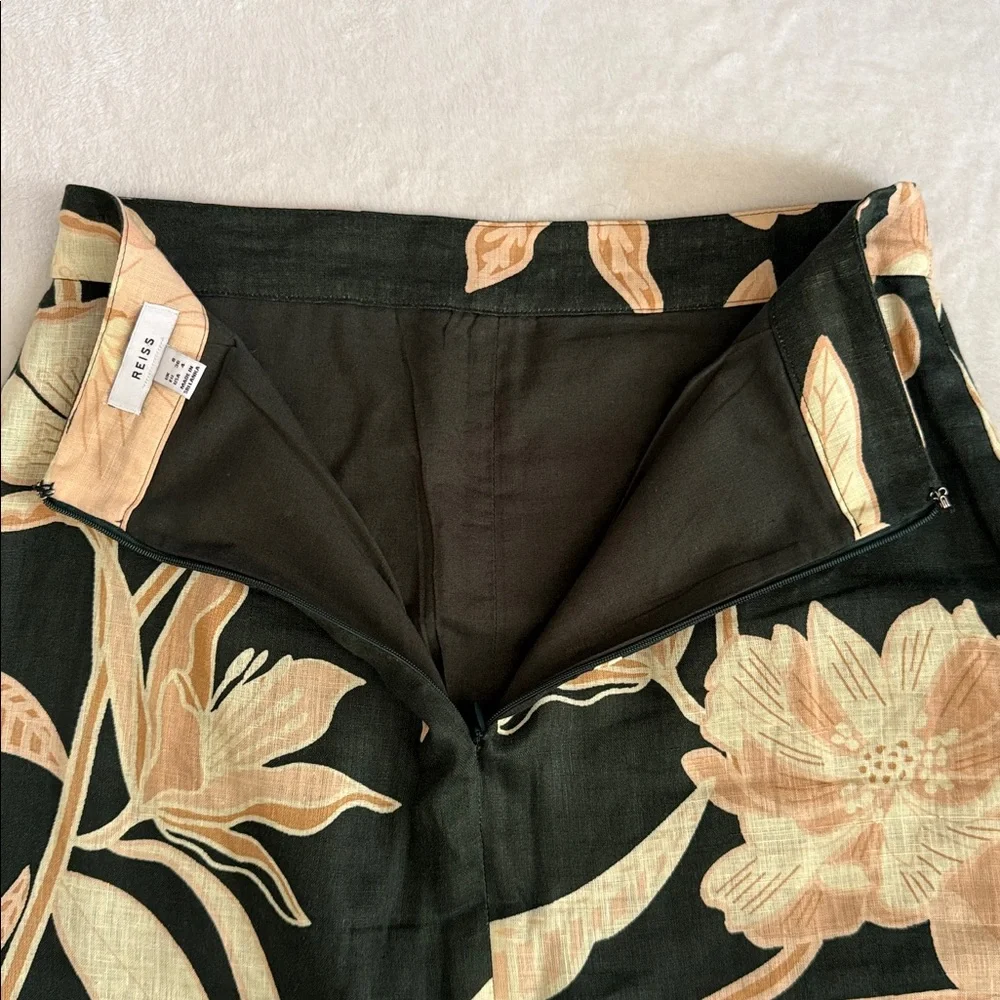 Reiss | Jackson Linen Floral Front Slit Knee Length Pencil Skirt Pockets (4) - Picture 11 of 13